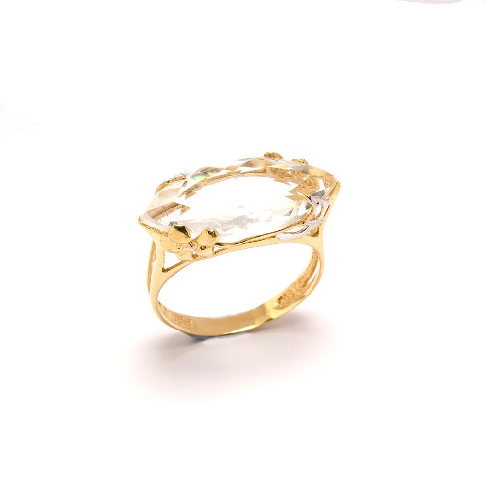 Anel Navete Quartzo em Ouro 18 Kilates - 21523
